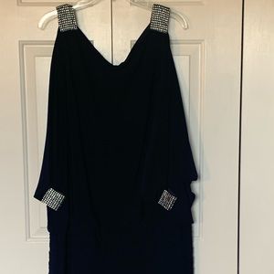 Navy blue cold shoulder dress